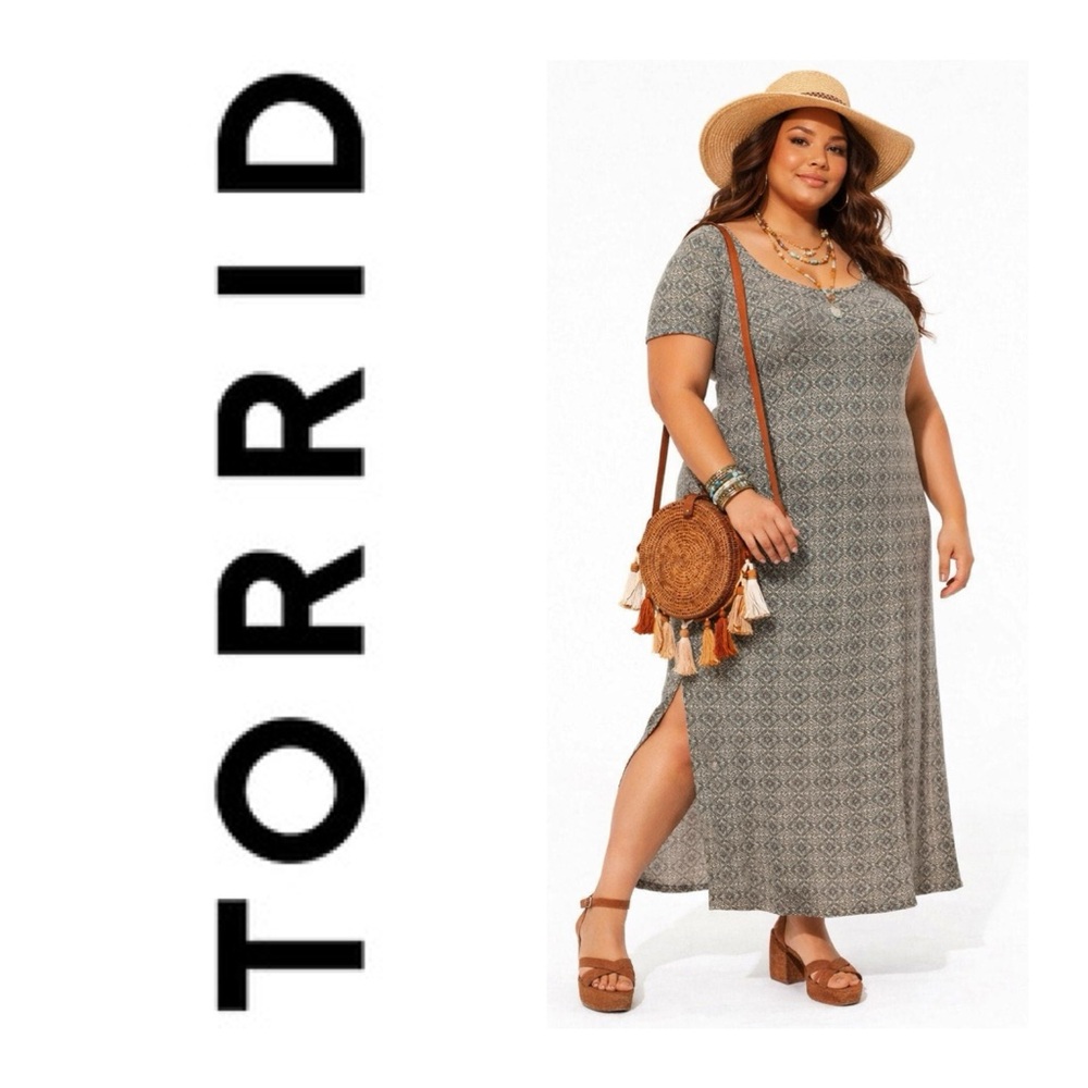 Torrid Grey Boho Tribal Print Maxi Dress